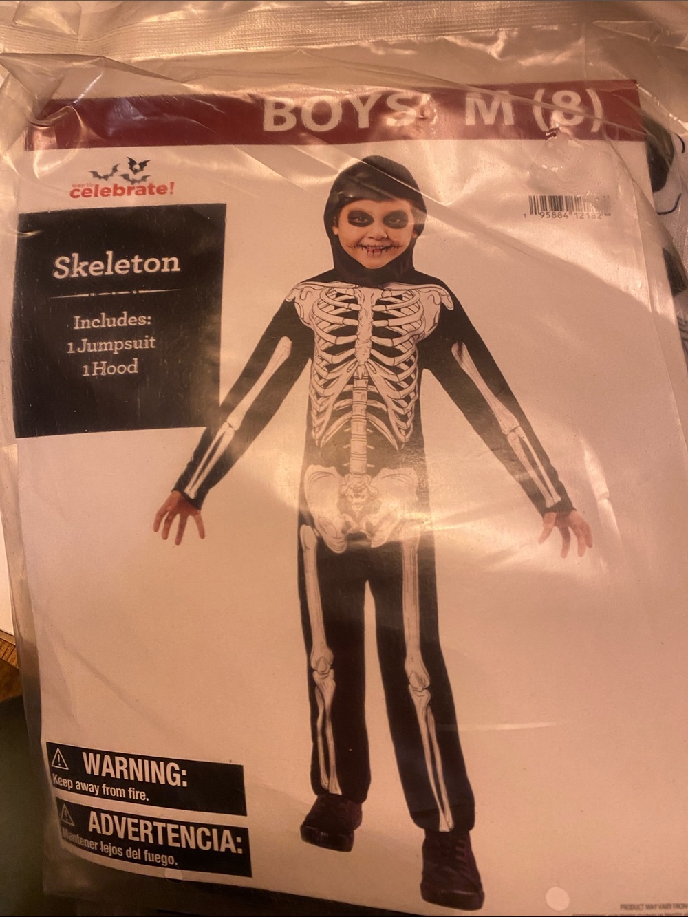 Celebrate! Boys Black Skeleton Jumpsuit Costume with Hood - Medium